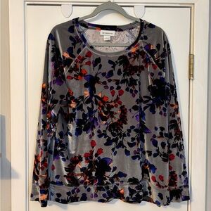Liz Claiborne Gray Floral Velvet Long Sleeve Top